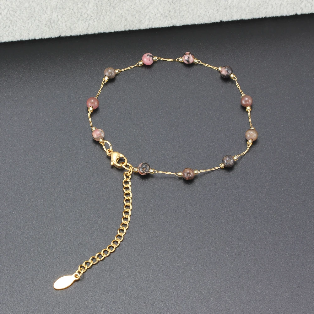 Natural Stone Crystal Beaded Anklets For Women Stainless Steel Ladies Gold Color Beach Foot Jewelry beads anklet