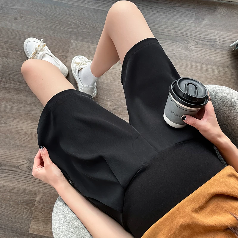 Plus Size Maternity Summer Shorts Thin Out Wear Knee-length High Waist Pregnant Women's Suits Pants Pregnancy Belly Trousers 3