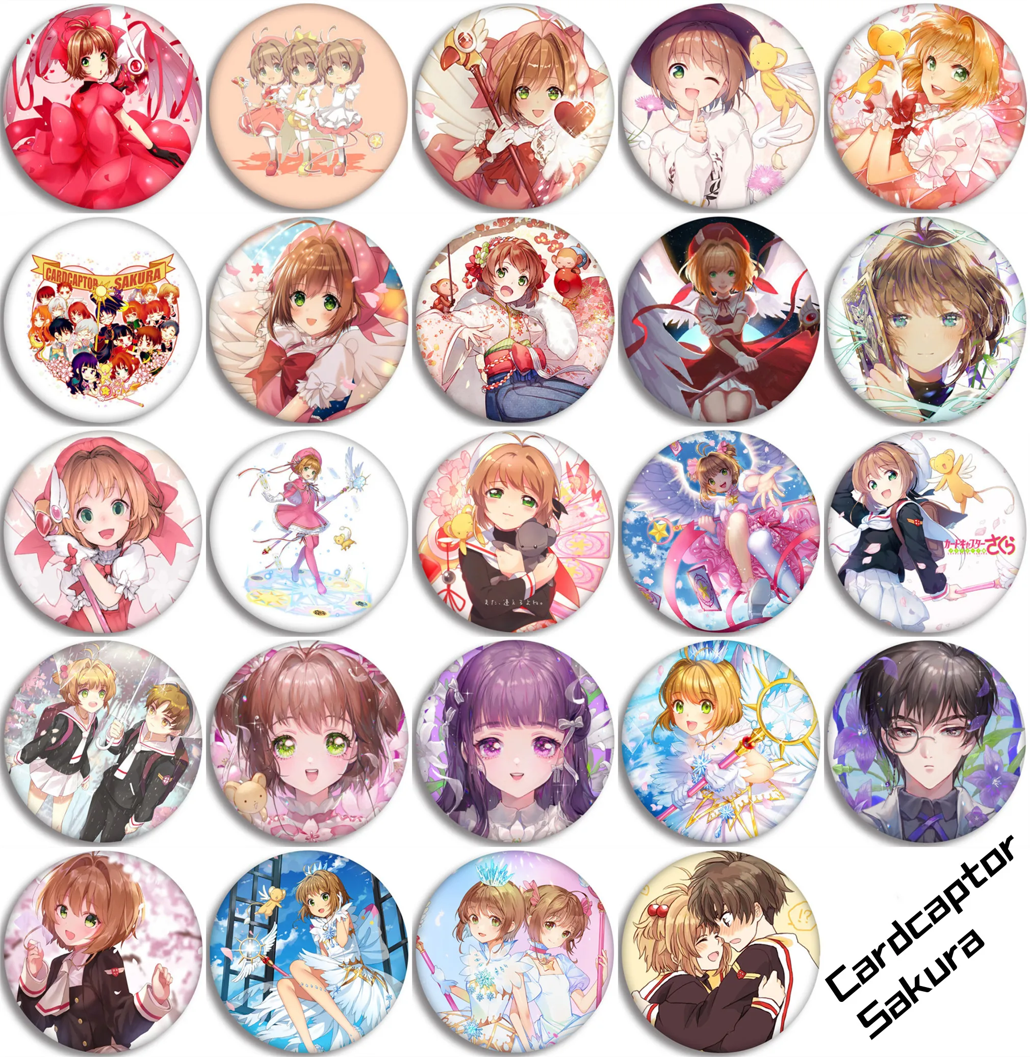 

24pcs/lot Cardcaptor Sakura Classic Japanese anime brooch 58mm metal round emblem backpack pendant clothing decoration