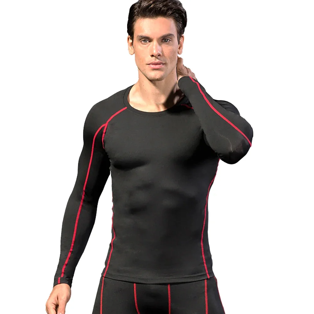 

Men Compression Shirt Dry Fit Tight Long Sleeve Running T-shirt Underwear Gym Fitness joggers Training Sportswear Rash Guard MMA