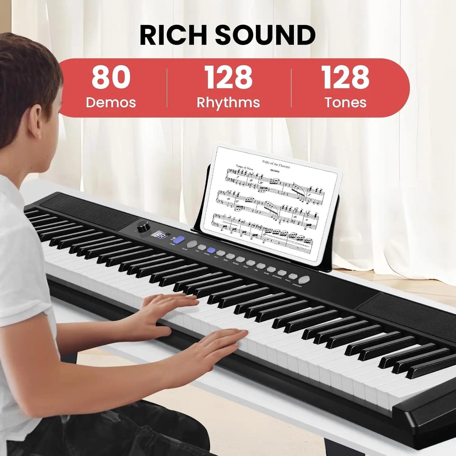 Keyboard Piano 88 Key, Digital Piano Full Size Semi Weighted with 2 Speakers, Electric Keyboard for Beginners, Musi