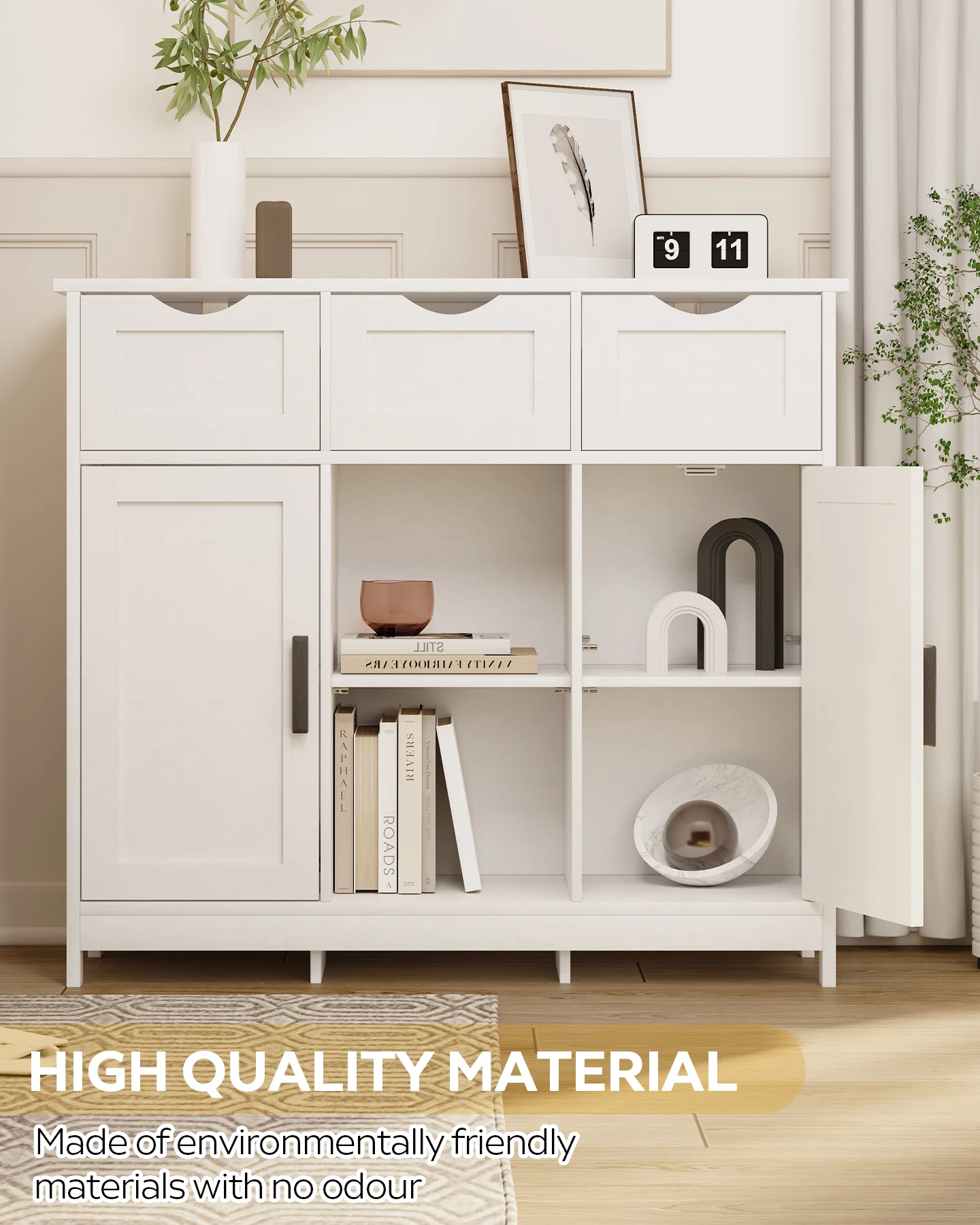 MIRROTOWEL Storage Cabinets，Wooden Floor Cabinet，with Drawers and Shelves Storage Cabinets，Accent Cabinet for Living Room， Bedro