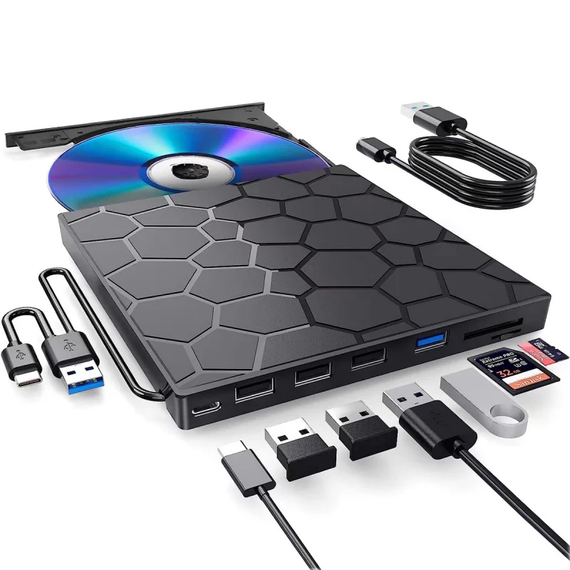 8-in-1 USB 3.0 Type-c External DVD RW CD Drive Burner Reader Player Optical Drive External For PC Laptop Desktop Extension Dock