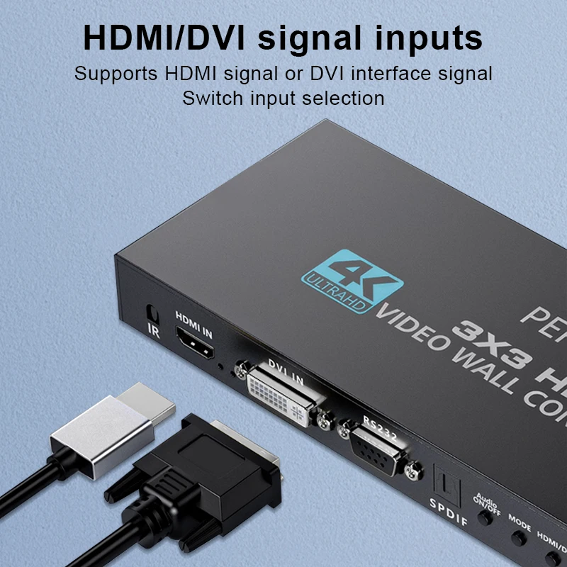 Фото Настенный видеоконтроллер 4K, 3x3, 9 экранов, 1x3, 1x4, 2x3, HDMI, ТВ, настенный контроллер, 9-канальный многоэкранный аппарат, процессор №4