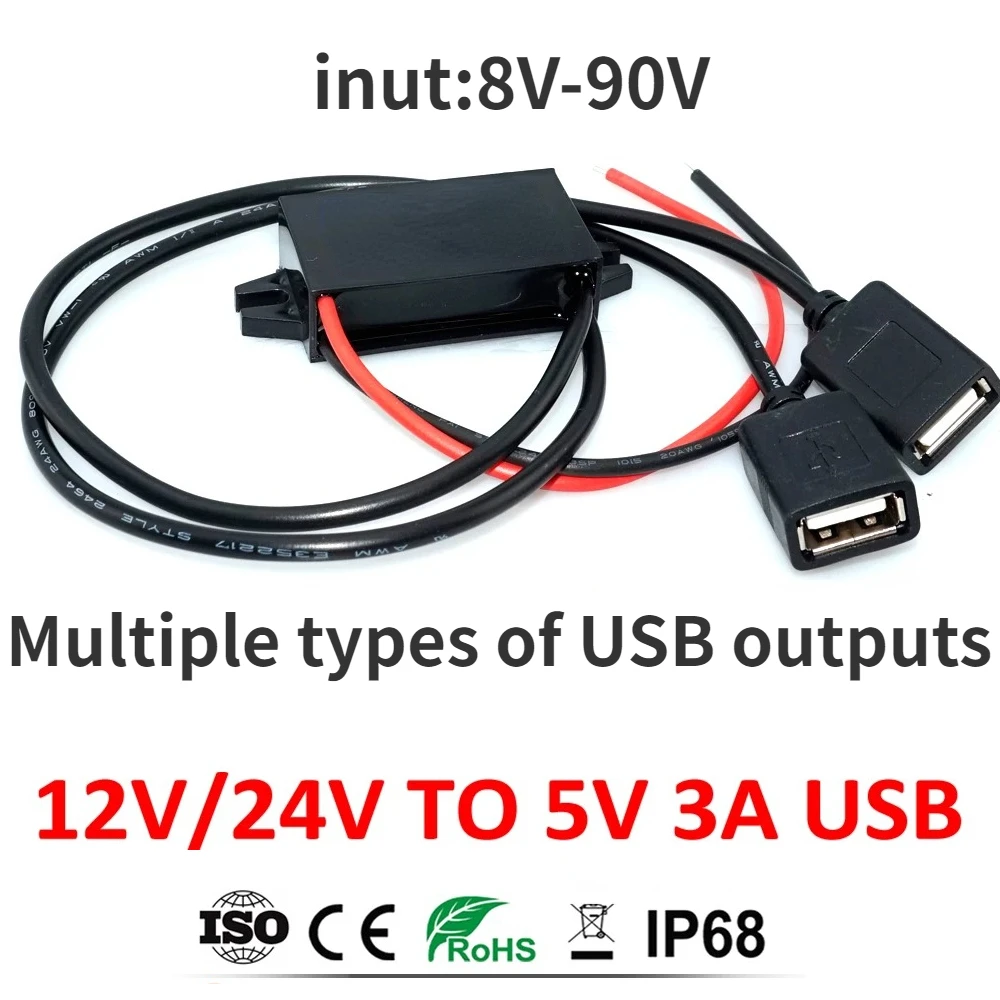 Buck Supply CAR Charger 8-36V 12V 24V to 5V 3A DC DC Power Converter Step Down Dual USB for iPad MP4 MP3 GPS Mobile Phone