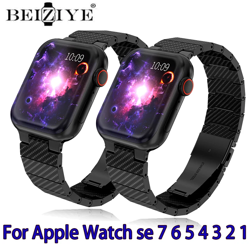 

Ремешок из углеродного волокна для Apple Watch, звеньевой браслет для iWatch Series 7 6 SE 5 4 3 2, аксессуары, 45 мм 44 мм 41 мм 38 мм 40 мм 42 мм
