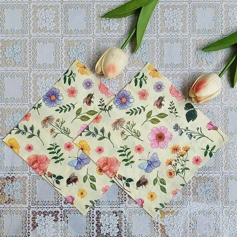 10/20pcs 33cm 2Ply Colourful Floral Napkins Valentine's Day Wedding Paper Butterfly Bart Paper Wine Glass Flower Placemats