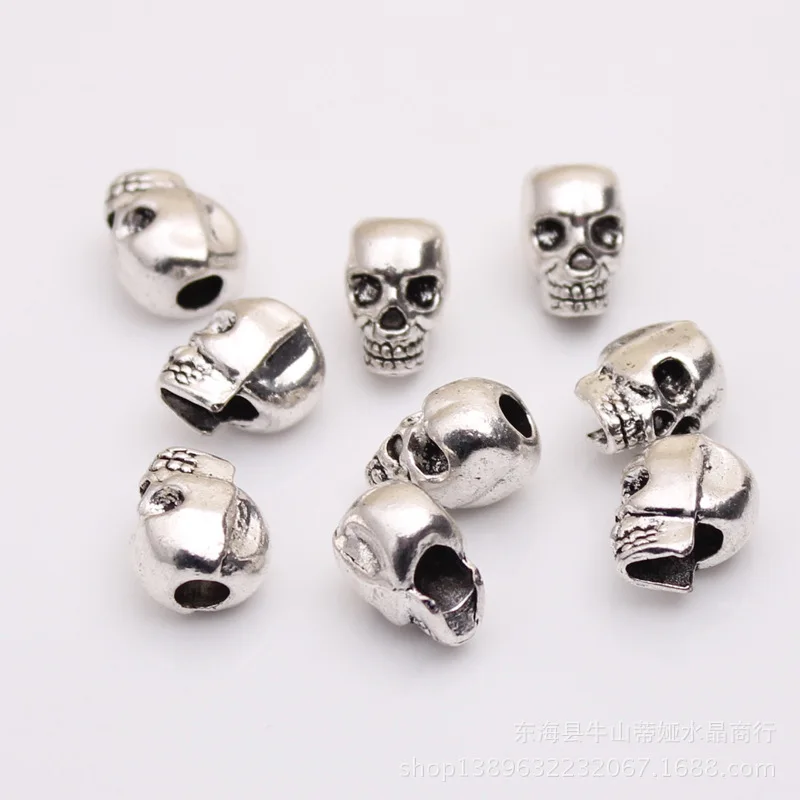 10 Stück Totenkopf-Metallperlen mit großem Loch, Abstandsperlen, Steampunk-Zubehör für Charms, Armbänder, Herstellung von Zubehör, Männer und Frauen – Detail 4
