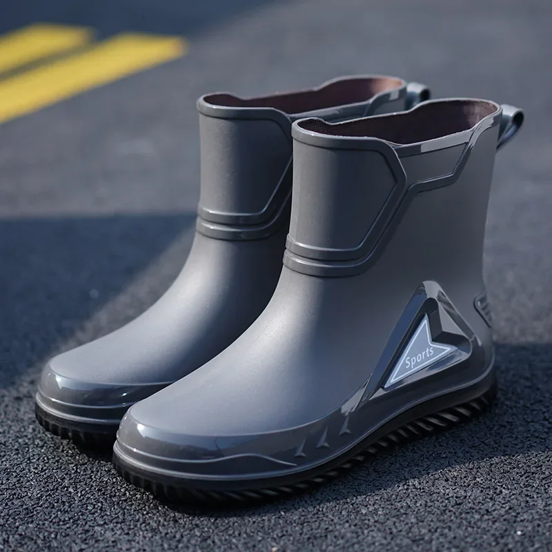 Bottes pluie homme tendance imperméables noir nuit réfléchissantes courte tige selle livreur plastique étanche