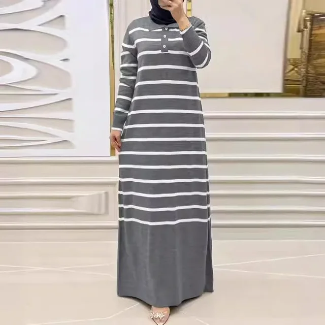 Eid femmes musulmanes Robe en tricot rayures Jalabiya caftan Islam robes longue Robe Ramadan maroc dubaï Abayas robes en tricot