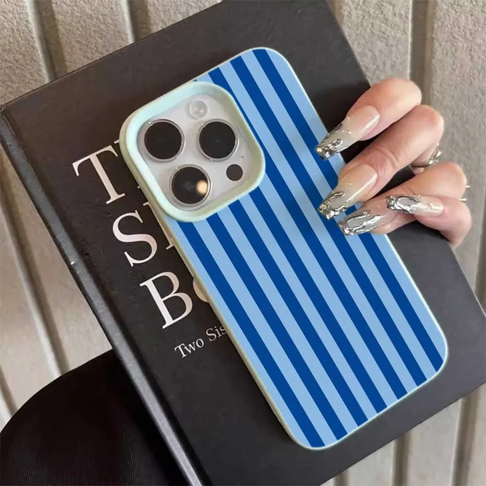 Elegant Double Blue Line Silicone Matte Shockproof Phone Case - Soft & Stylish Protection Cover