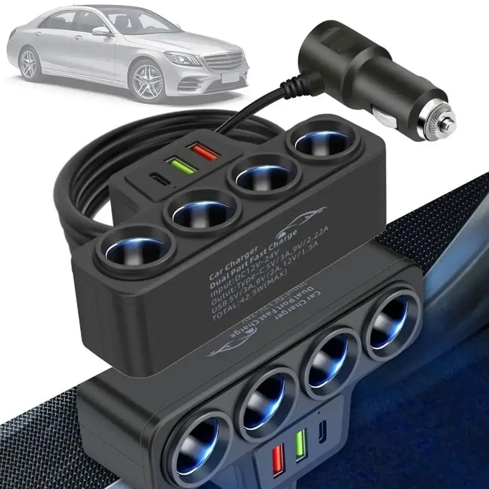 

12V/24V Car Cigarette Lighter Adapter New 4-Socket USB+QC3.0+PD3.1A 3.1A USB Accessories Car 120W Charger Port Charger USB L0V0