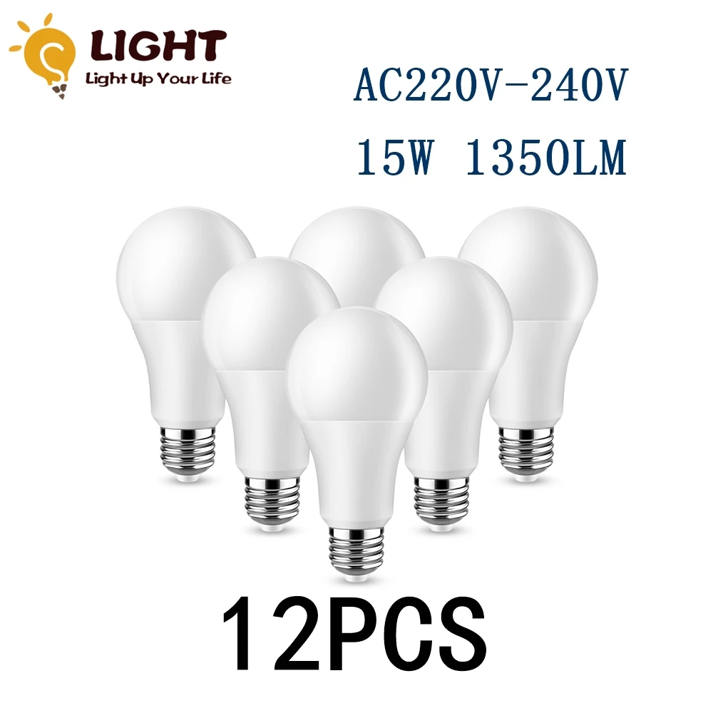 12PCS 2022 Focos High Brightness LED Bulb E27 B22 AC220V 15W High light efficiency stroboscopic for kitchen, children's room