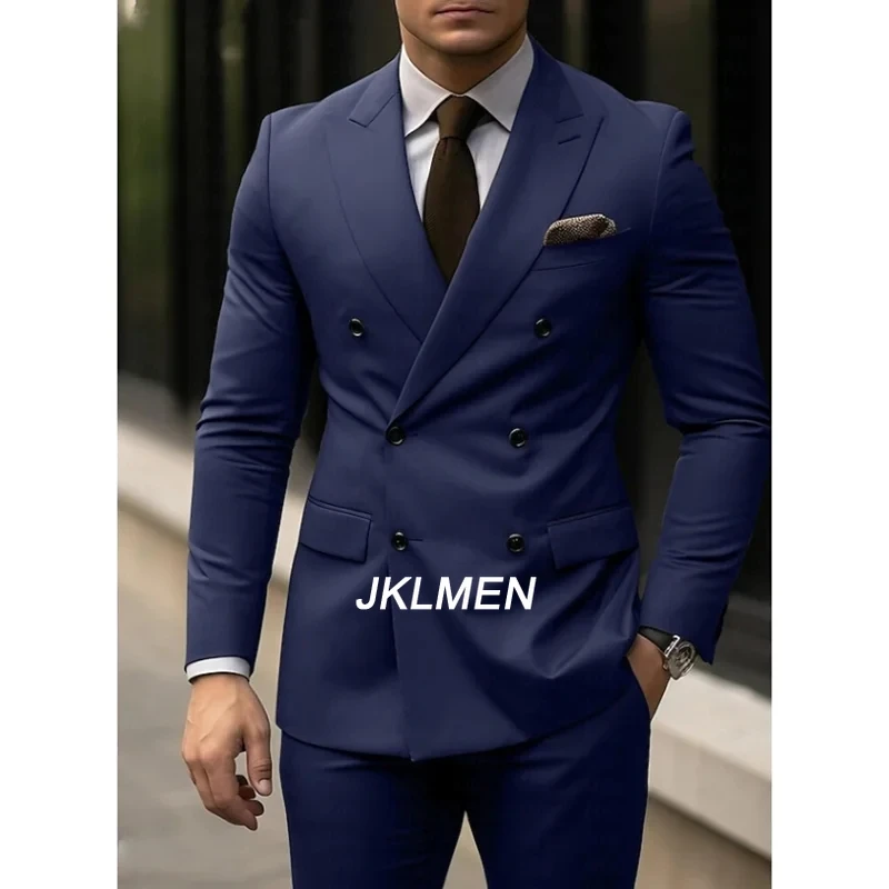 Latest Blazer Pants Design Slim Fit Suits for Men 2 Piece Grey Double Breasted Groom Wedding Tuxedos Costume Homme