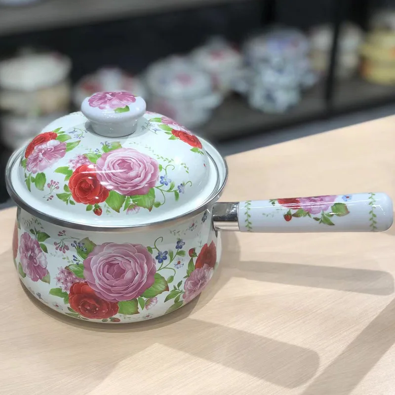 &Phi;16/18cm Enamel single handle milk pot Thickened bottom soup pot induction cooker pots student instant noodle
