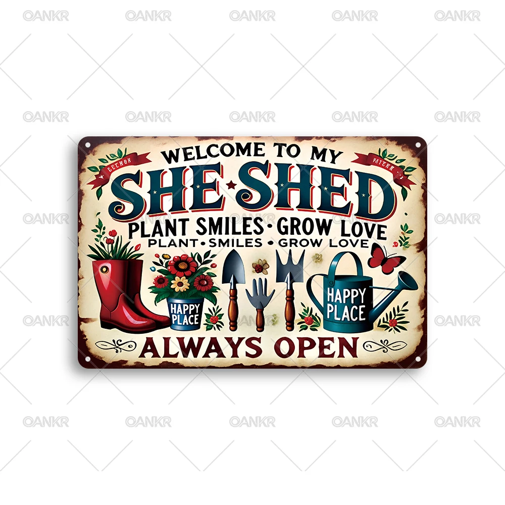 Vintage Metal Tin Sign - Welcome to My She Shed Art for Home and Garden Decor