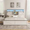 with 4 Drawers and Bookcase Headboard, Sliding Barn Door Storage Shelves, No Box Spring Needed, Beds Frames 4