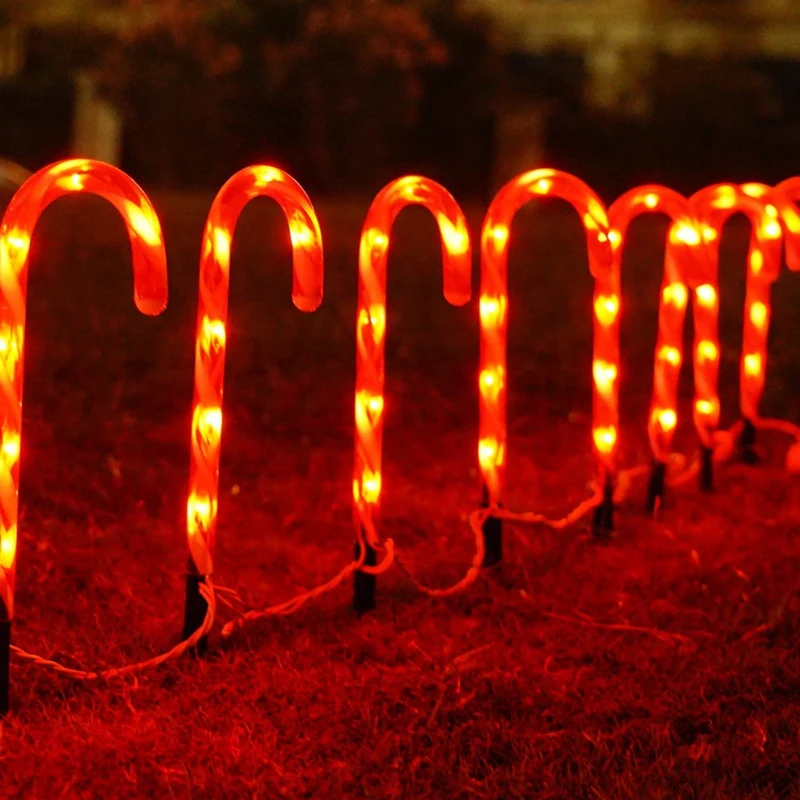 KEKA Bright 5Pcs 14 Inch Christmas Candy Cane Pathway Markers, Xmas Pathway Lights Outdoor With Warm White Lights For Garden