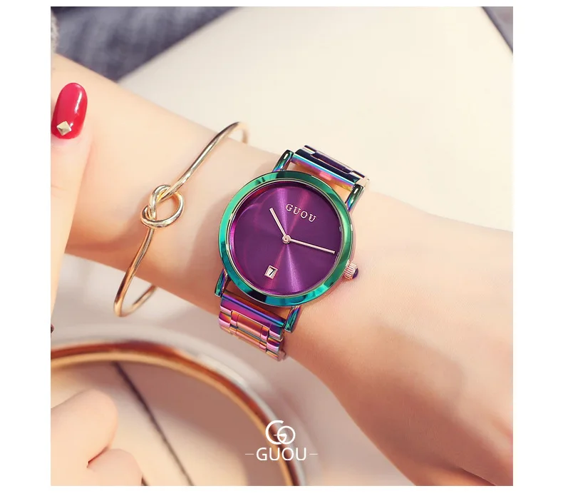 Fashion Guou Top Brand Wrist Watches Colorful Stainelss Steel Watch Women Luxury Women's Clock Saat Relogio Feminino_voghion.com