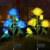 Luces solares decorativas para exteriores, lámpara de flores rosas para césped, Patio, decoración de jardín, 5 cabezales