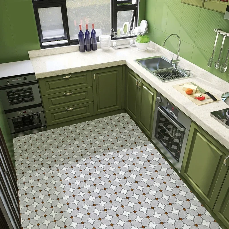 Retro Decorative Kitchen Mat PVC Anti-fouling Oil-resistant Wear-resistant Soft Carpet Anti-slip Anti-dirty Rug Ковер Tapis 러그