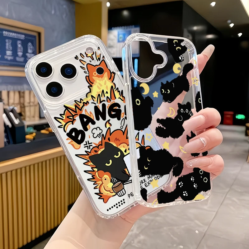 Lovely Black Cat Clear Phone Case - Creative Cover