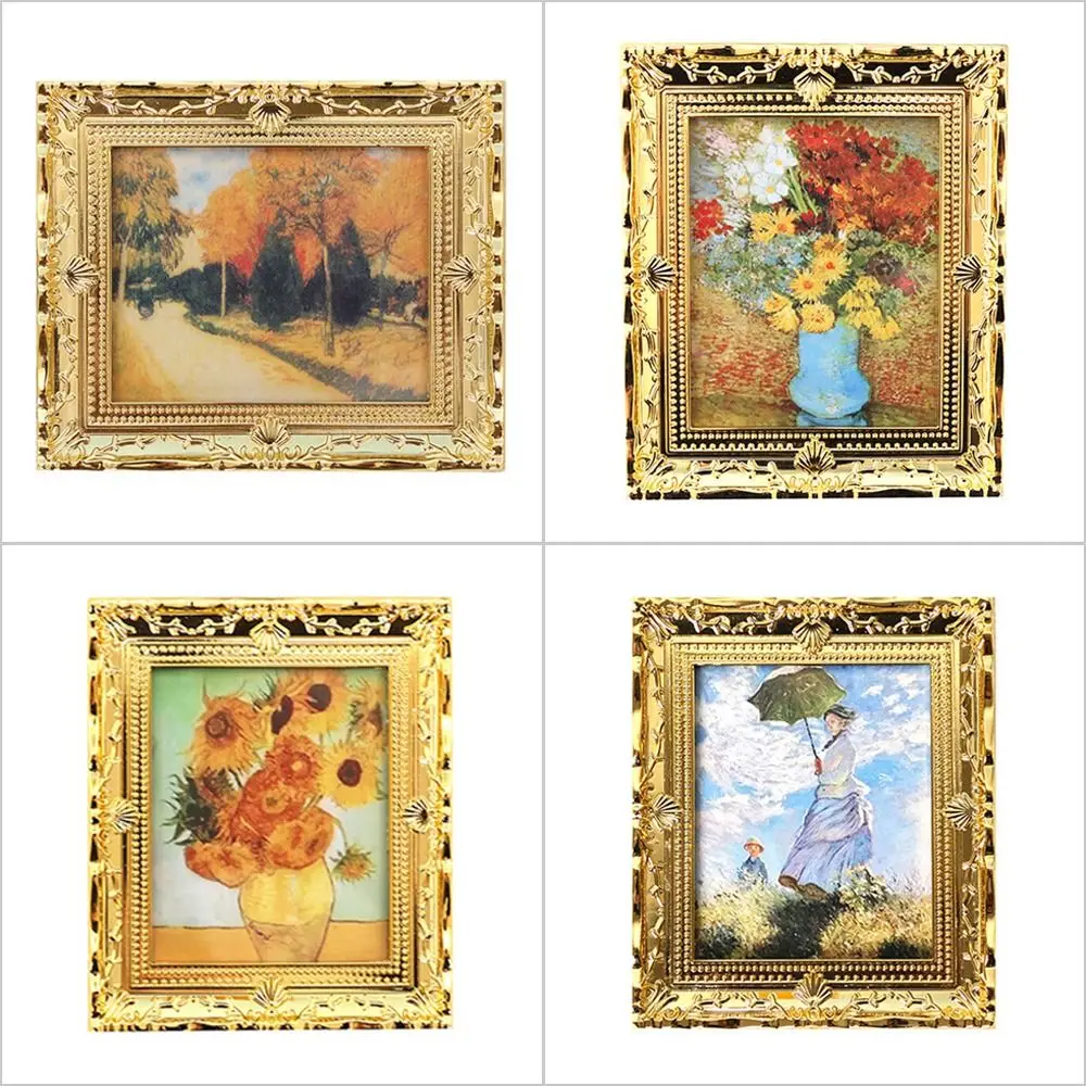 1/12 Dollhouse Miniature Oil Painting Accessories Dolls Resin Photo Frame Simulation Furniture Model Toy For Doll House Decor