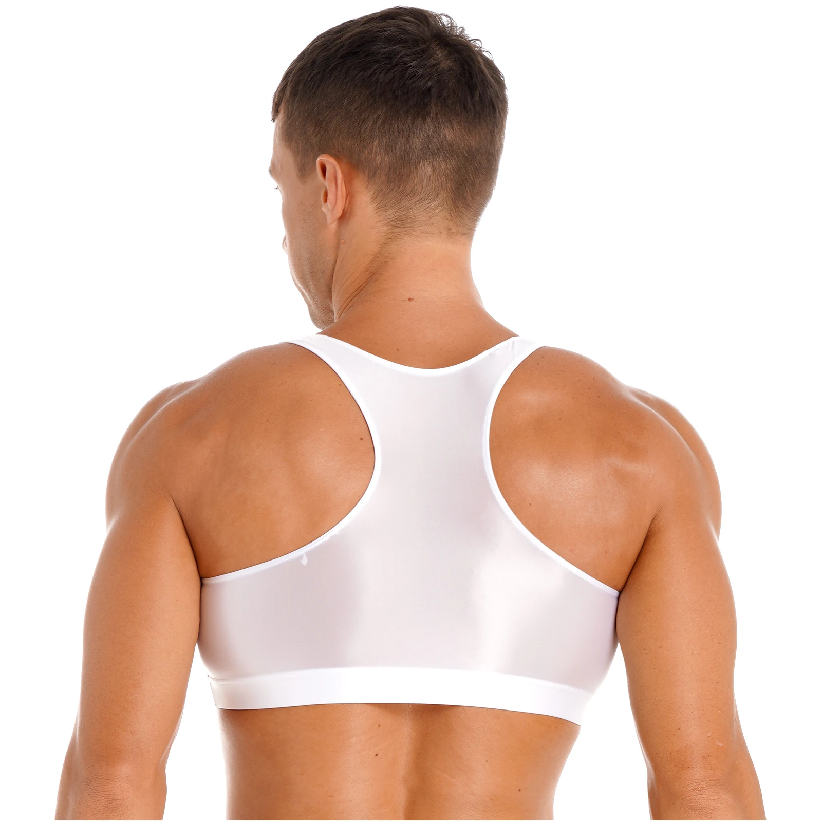 Men Smooth Glossy T Shirt Streetwear Sexy O-neck Short Sleeve Crop Tops Slim Fit Tight Tees Party Nightclub Casual Men Clothing