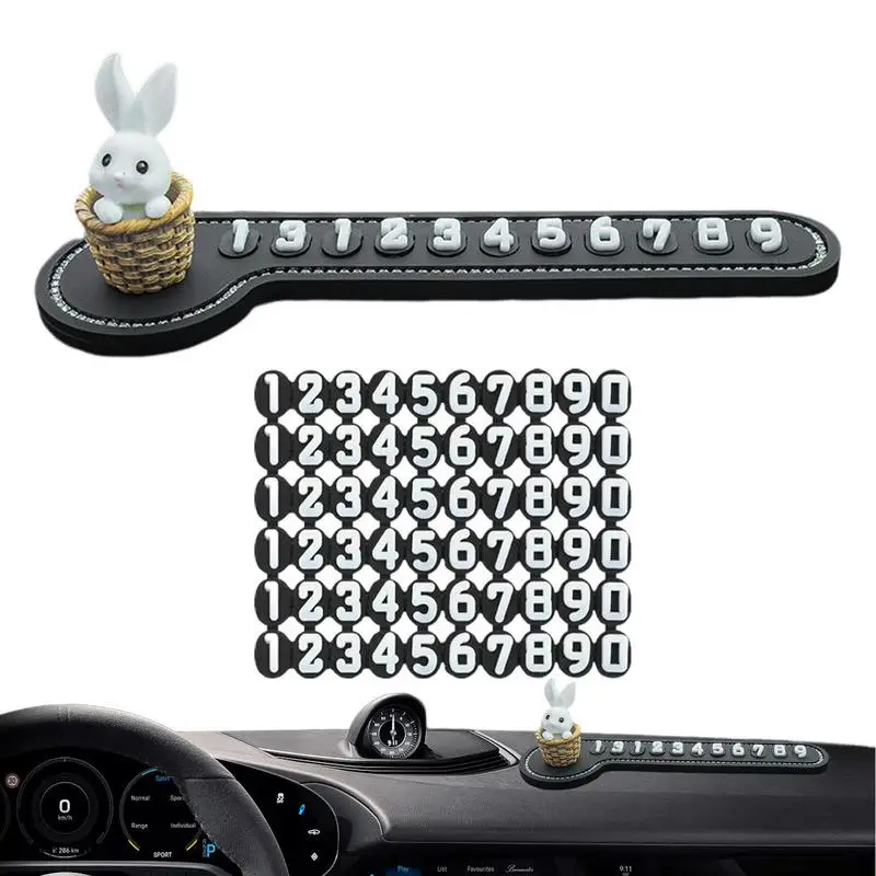 

Parking Number Plate Temporary Car Number Plate PVC Parking Card Cute Bunny Shape Portable Bright Dashboard Ornaments Phone