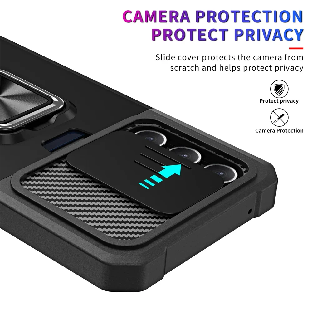 Premium Card Holder Case with Ring Stand & Rotating Slide Camera Lens - Military Armor Design