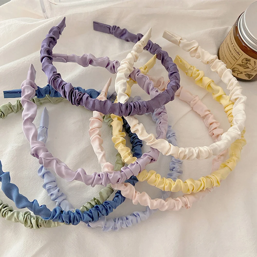 

Summer Fashion Candy Color Hair Band Headwrap Wrinkled Headband Satin Head Hoop Fold