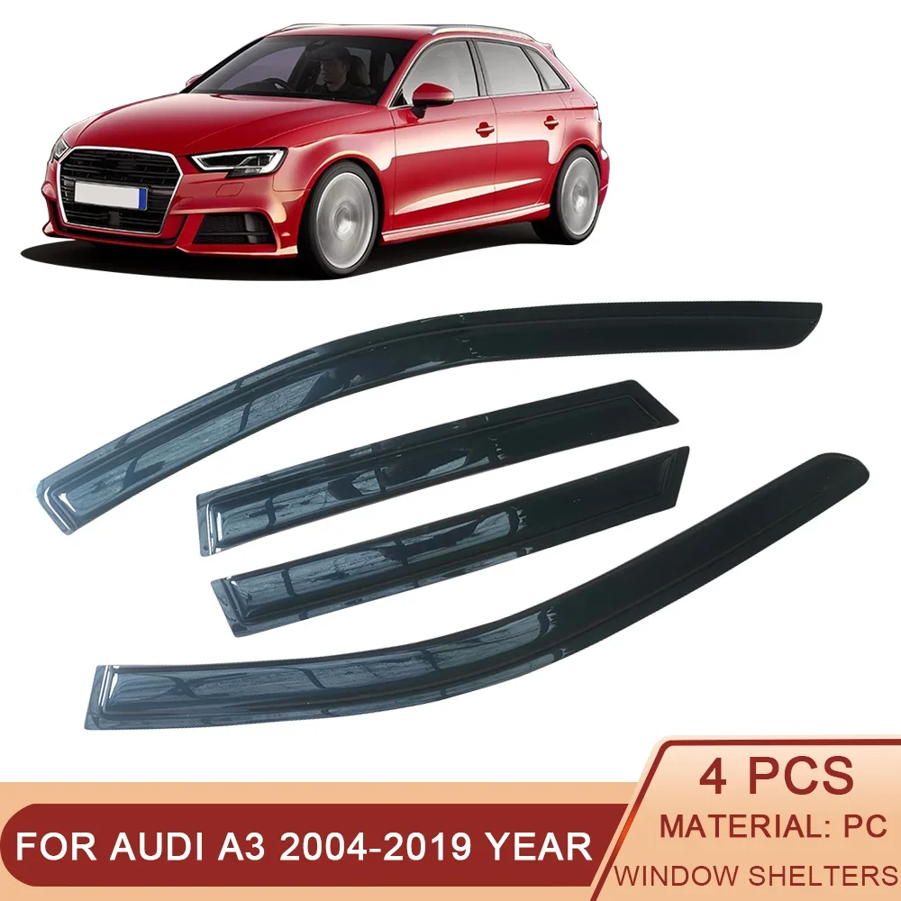 

For Audi A3 8P 8V 2004-2019 Auto Side Window Wind Deflectors Visors Black Rain Guard Window Vent Shades Dark Smoke Ventvisor