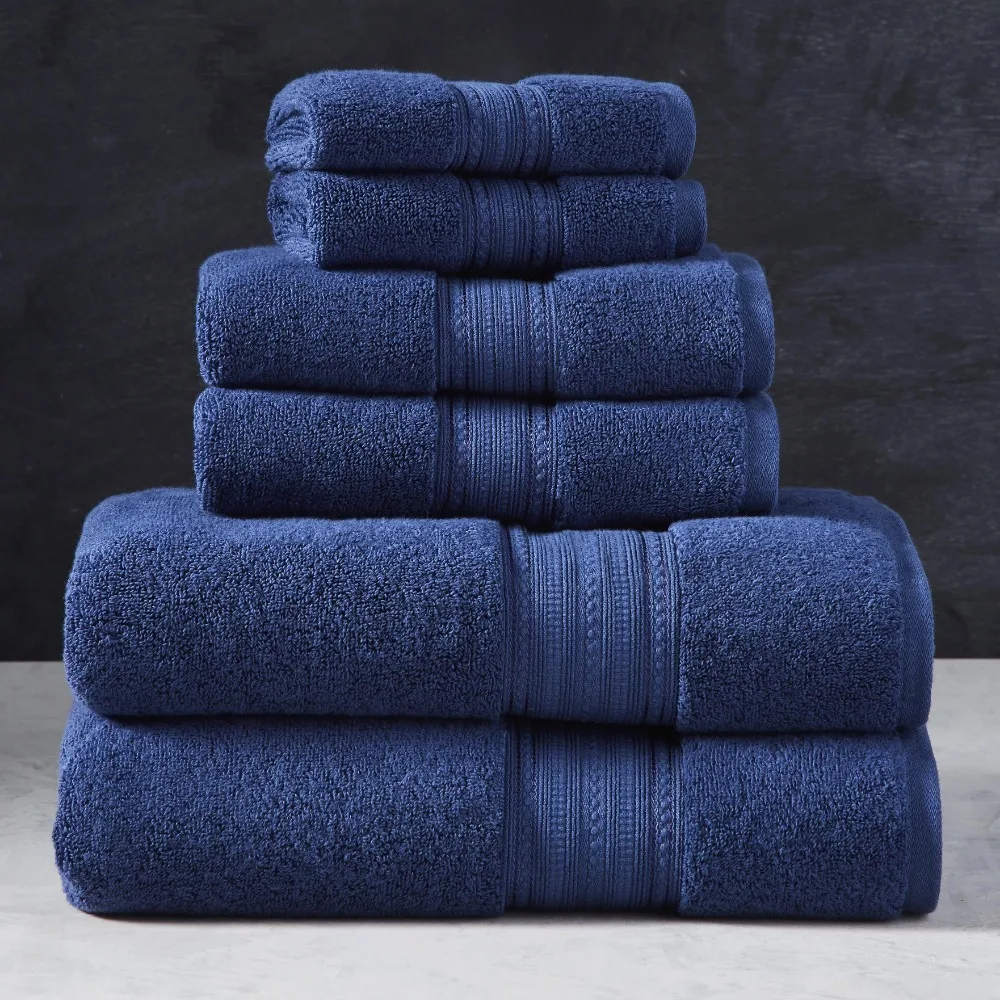 

Signature Soft 6 Piece Solid Towel Set, Cherry Blossom Blue Admiral Towels Sets Softs and Absorbent Cotton