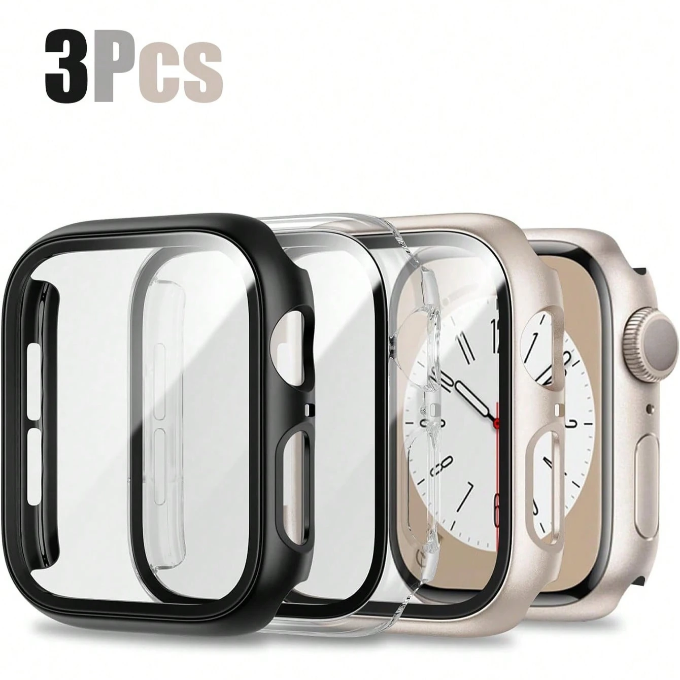 Premium 3-Piece Scratch-Resistant Full-Coverage Protective Watch Case with Glass