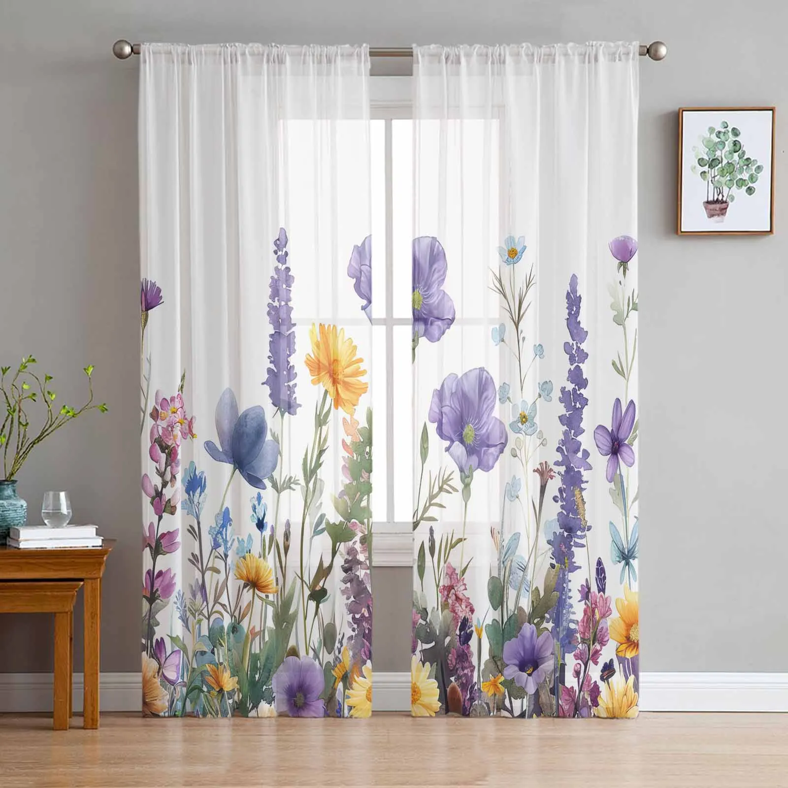 

Тюлевые шторы с цветами, маргаритками, лавандой, для гостиной, спальни, современные шифоновые прозрачные оконные шторы из вуали для кухни