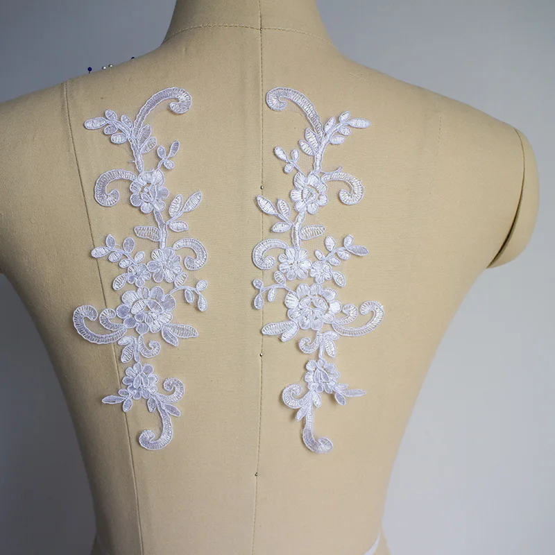 6PC 25*9cm 화이트 웨딩 드레스 레이스 아플리케 액세서리 자수 레이스 아플리케 패브릭 DIY 레이스 트림