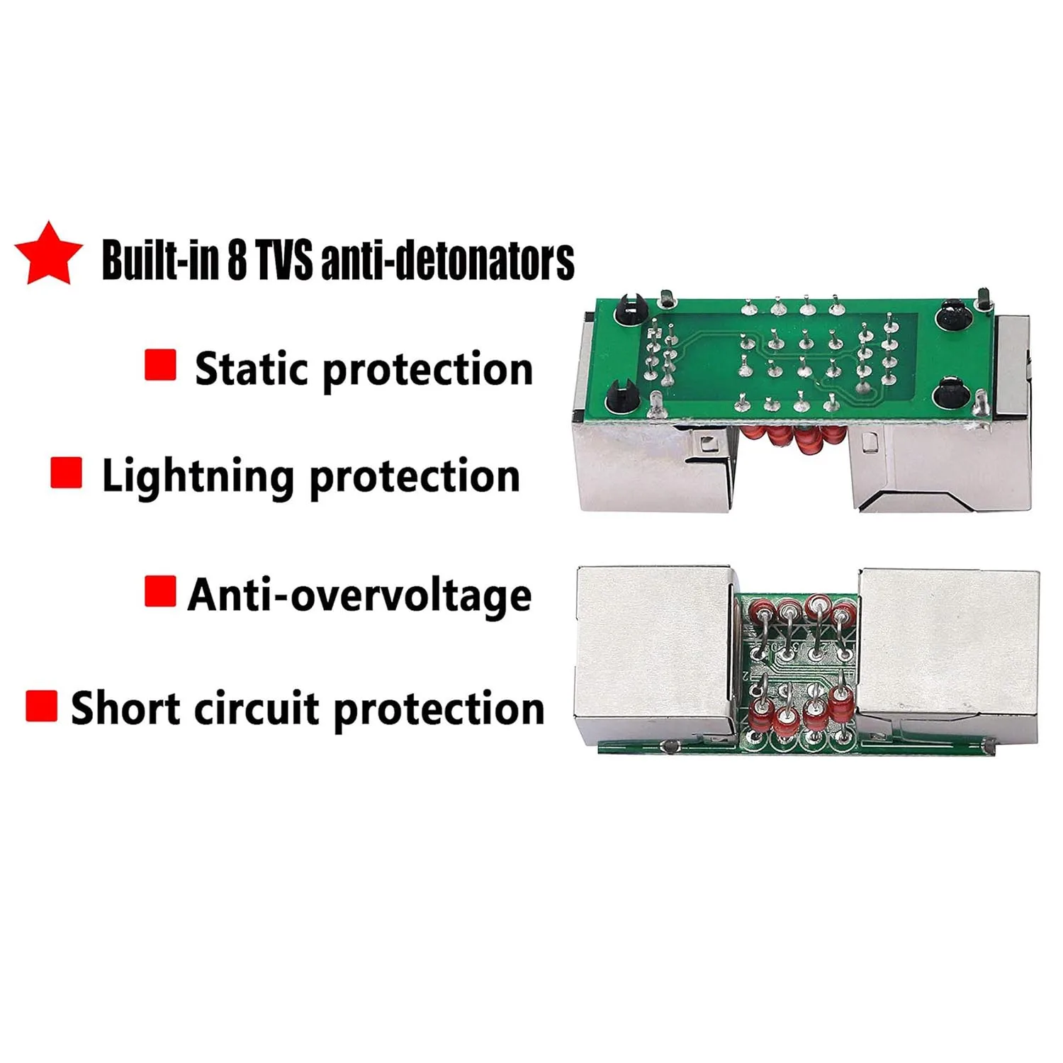 1pc 피뢰기 RJ45 암-암 잭 확장 어댑터 이더넷 서지 보호기 네트워크 보호 장치 검정색