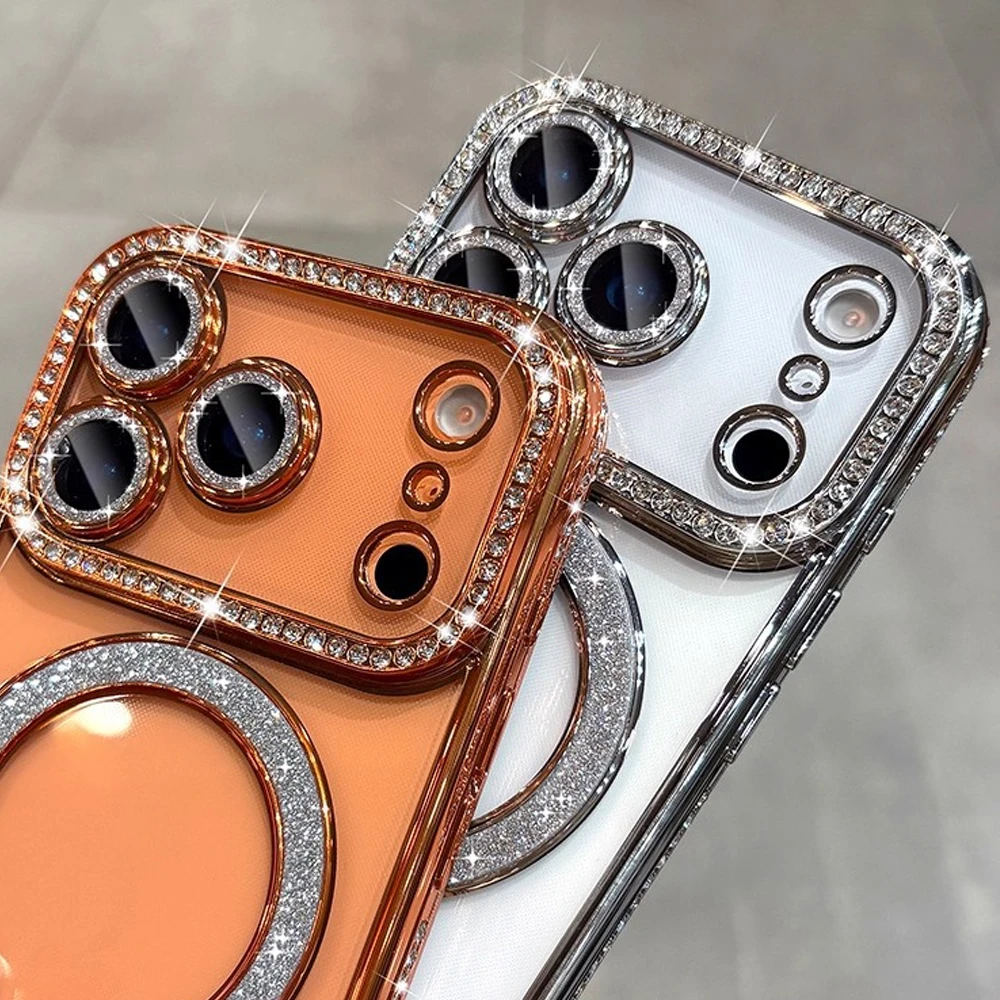 Glitter Rhinestone Diamond Magnetic Phone Case with Magsafe Compatibility