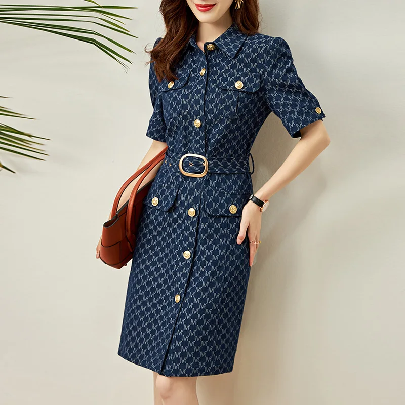 

Women's Fashion jeans cotton Floral Dresses 23spring Summer Ladies Sexy Shirt Office Work Daily Beachwear Fairy Body Con Dress