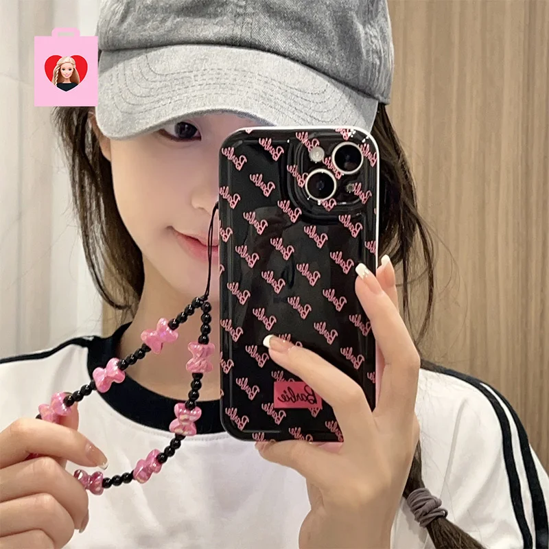 Custodia Per Iphone Barbie Simple Cartoon Fashion Kawaii Black Pink Custodia Per Telefono Per Ragazze Compatibile Con Iphone 14 Pro Max 13 12 Serie Gi