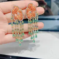 Bilincolor Luxury Elegant Blue Flower Tassel Earring for Women Christmas Gift 4