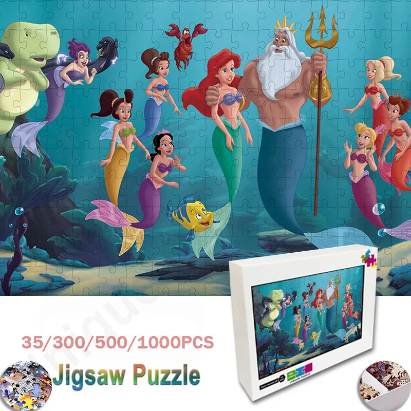 Disney Anime The Little Mermaid Jigsaw Puzzle Diy Manual Puzzle Jigsaw Funny Family Games Educational Toys Home Decoration