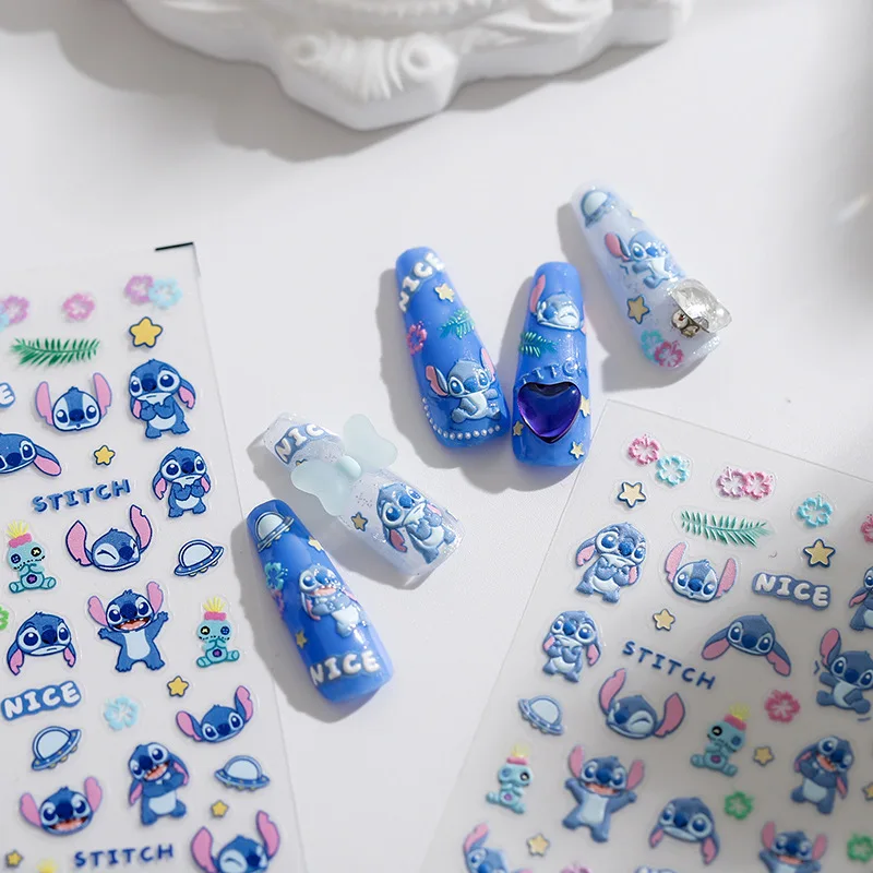

3Pcs Stitch & Lilo Nail 3D Stickers Nail Water Nail Decorations for Manicure Accessories Press on Nails Art Decoration Decals