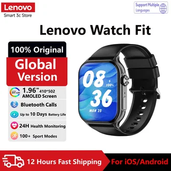 Smartwatch Lenovo Originale per Donne e Uomini, Compatibile con Android e iOS, Display AMOLED da 1,96", Monitoraggio Sport e Salute, Chiamate Bluetooth