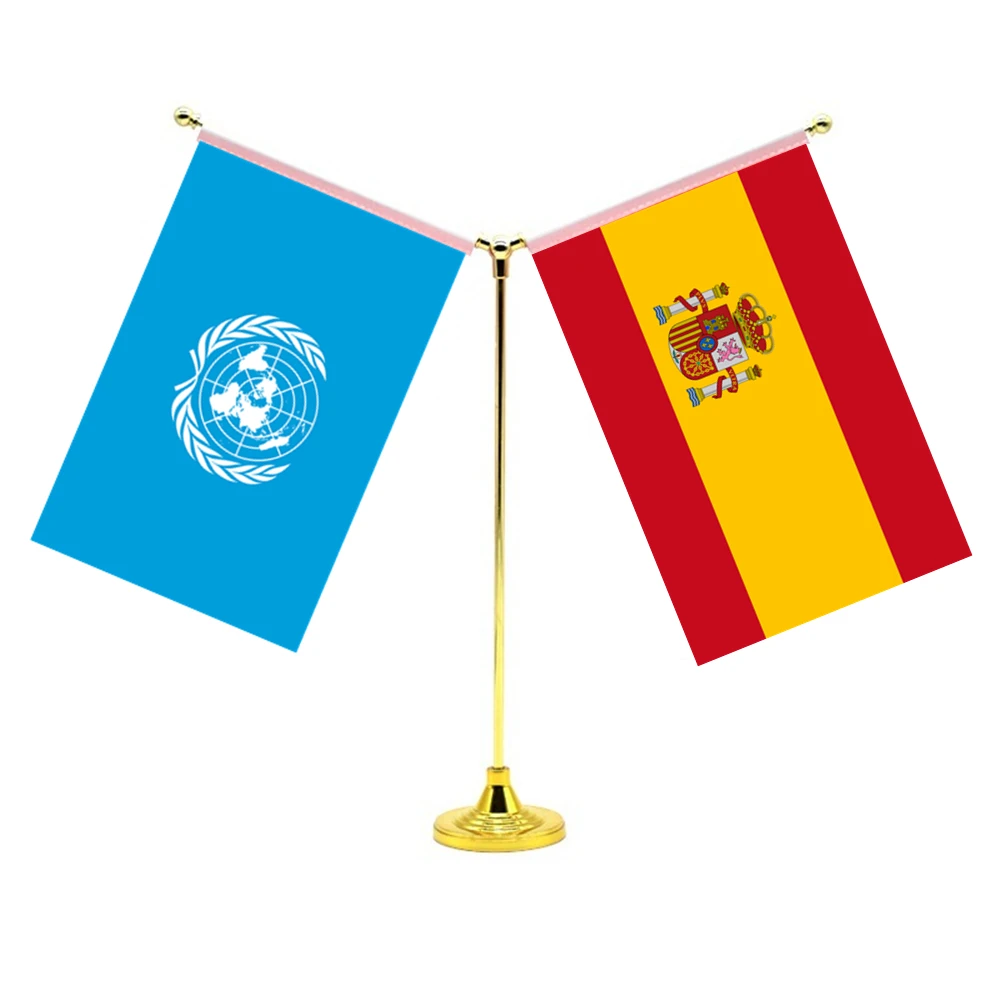 

14x21cm Mini Spanish Flag Office Decoration With Two Flags Of The United Nations And Spain