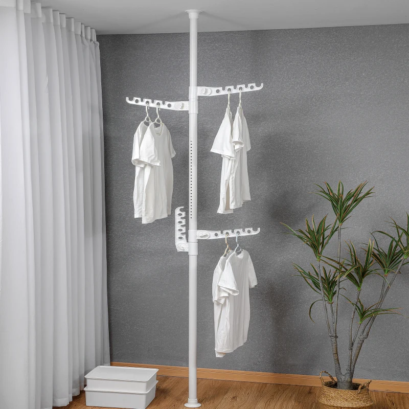 Tension Rod Floor To Ceiling Clothes Hanger Adjustable Laundry