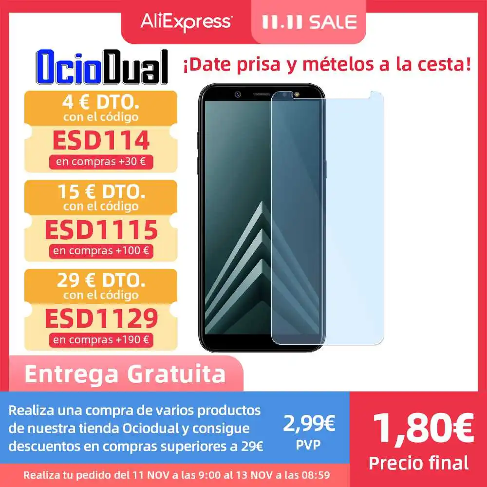 Закаленное стекло для Samsung Galaxy A6 2018 плоское 2.5D 9H защитное покрытие экрана
