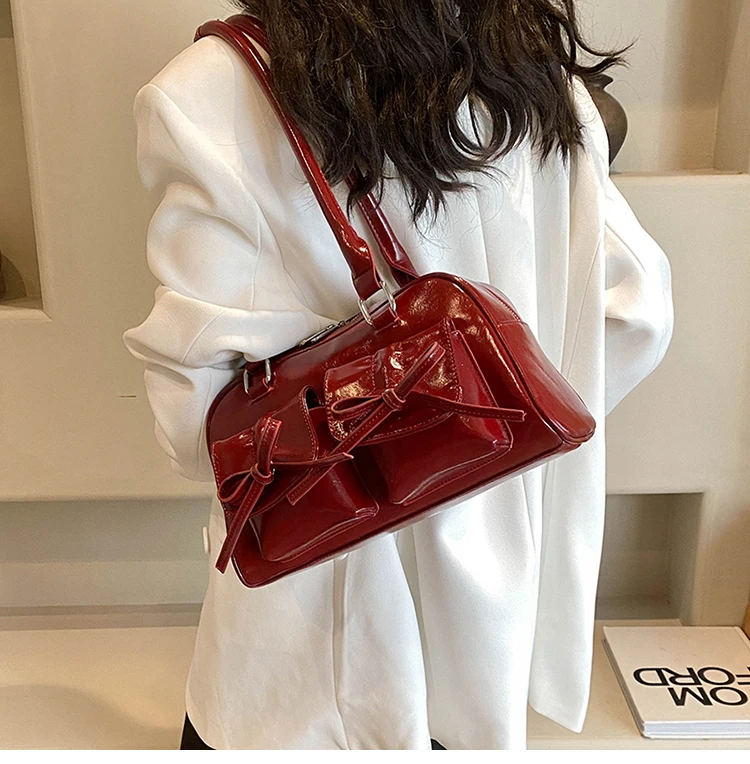 Trendy Bow Design Tote Handbags and Purses Women Shoulder Crossbody Bags New Vegan Leather Ladies Messenger Bag High Quality