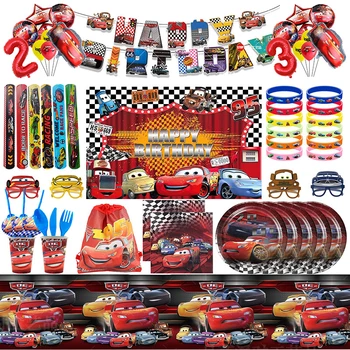 Disney voitures décoration d'anniversaire dessin animé foudre Mcqueen fête assiettes en papier serviettes tasses ballon événement fournitures bébé douche enfant 1