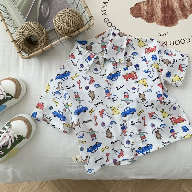 

Children's Cartoon Shirts Summer Boys' All over Printed Fashion Shirts Boys' Simple Summer Thin Children's Clothing
